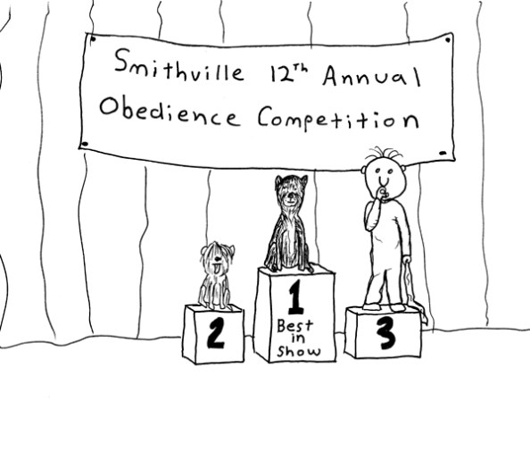 Kid comes in third in the obedience competition